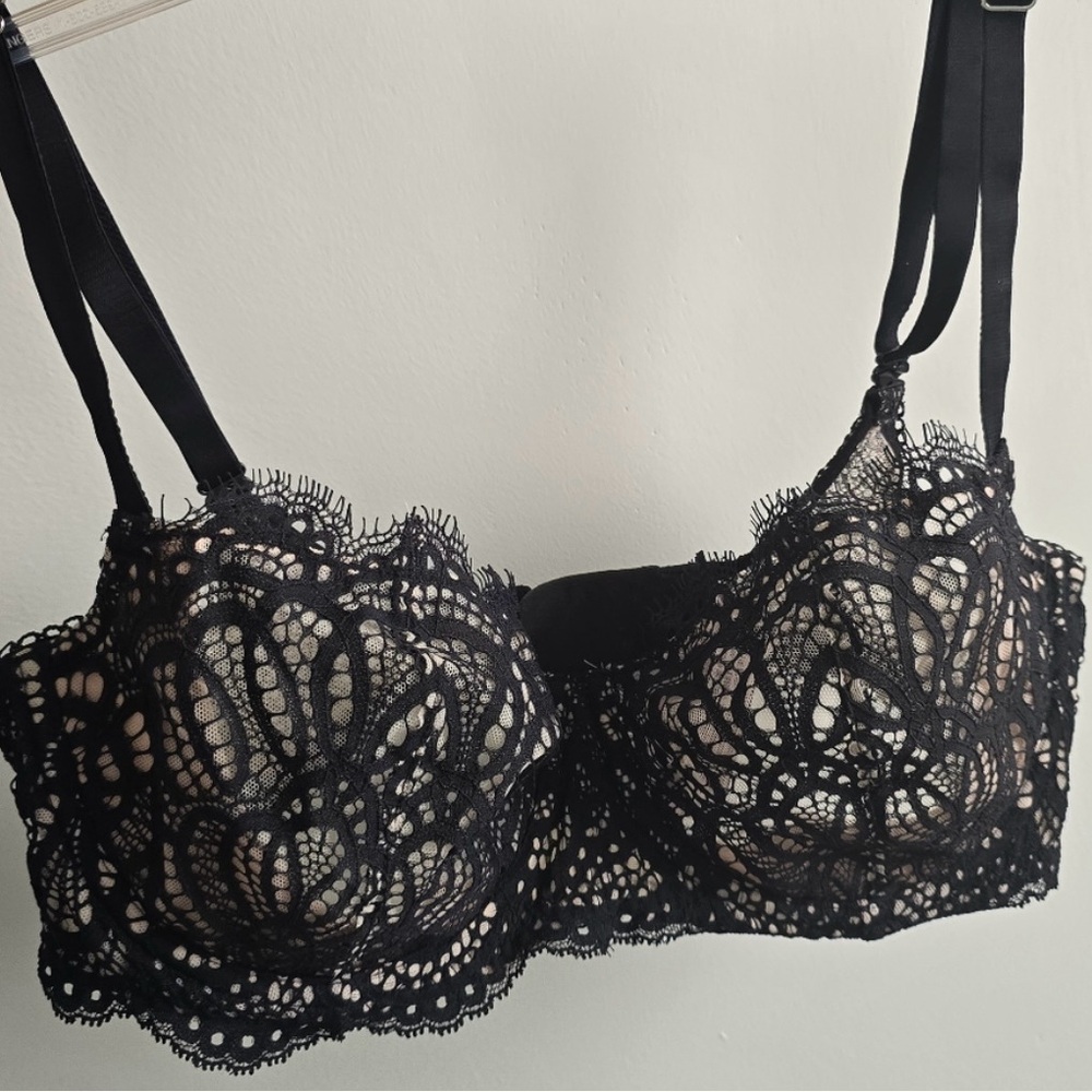VICTORIA SECRET Dream Angels Push up Lace Underwire Bra Black Nude 34B, NWT - Picture 10 of 11